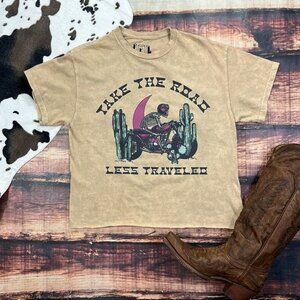 Road Less Traveled Skeleton Motorcycle Tee